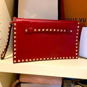 Valentino Red Nappa Leather Rockstud clutch
